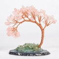 Pink quartz crystal money tree with copper wire on a natural agate slice base - Rose Quartz