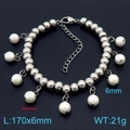 Silver stainless steel heart pearl bracelet with 6mm beads and shell pearls - 6mm Metal Bead Shell Pearl Style (KB161933-Z) / Silver