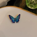 Elegant gold-plated butterfly brooch with blue enamel and sparkling center zircon - Large Butterfly / Blue