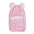 Pink knit baby hat with double pom poms and fleece lining for winter warmth - Kids One Size / Pink