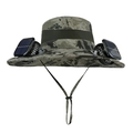 Camo sun hat with dual solar fans and breathable mesh for outdoor fishing and hiking - 12cm Wide Brim Dual Fan Style / Ink Khaki