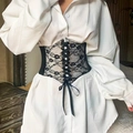 Elegant black lace corset belt with adjustable front lacing for women's dresses - Black