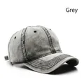 Grey washed denim baseball cap with vintage distressed texture and six-panel structure - Gray