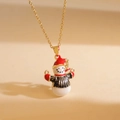 Golden cross chain necklace featuring a colorful snowman pendant with a red Santa hat - Magician Snowman / Gold