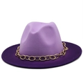 Detail of a two-tone purple wool felt fedora featuring a chunky gold metal chain link band - M (56-58cm) / Light Purple Dark Purple Two-Tone