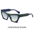 Cat eye sunglasses with C5 blue frames and blue-yellow gradient lenses for women - Blue Green Frame Blue Yellow Lenses