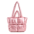 Borsa tote trapuntata rosa con finitura metallizzata e doppi manici per la spalla - Rosa