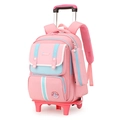 Pink and blue ergonomic trolley school bag set with wheels and matching pencil case - 2-Wheel Trolley / Pink