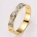 Bracciale rigido dorato in acciaio inossidabile con motivo artistico floreale vintage - Modello di Uccello del Fiore di Arte dell'Annata (Stile 1)