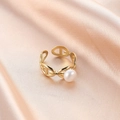 Elegant gold open ring with anchor chain design and white pearl on silk fabric - Gold - Anchor Link - Pearl