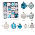 Detail of 42pcs blue and white Christmas ball set with storage box and dimensions - Deep Blue (42 Pcs)