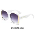 Square oversized sunglasses with white frames, gray gradient lenses, and gold accents - White Frame Gray Lens