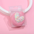 Pink portable folding hairbrush with colorful sequin heart in clear display box - M5P Big Heart