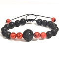 Adjustable braided lava stone bracelet featuring red turquoise beads for a bold contrast - 08-Red Turquoise