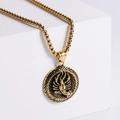 Macro shot of 18K gold plated stainless steel Scorpio zodiac medallion with box chain - Cancer (Without Chain) / Gold