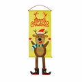 Yellow Christmas banner with cute reindeer design and dangling decorative legs - Christmas Reindeer Style