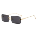 Moderne randlose Rechteck-Sonnenbrille mit dunkelgrauen Gläsern und Goldmetallbügeln - Goldener Rahmen Schwarzgraue Linsen