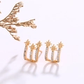 Elegant gold-plated stud earrings with three-row curved bands and sparkling star charms - Three-Row Curved Starburst (No. 156) / Gold