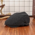 Dark gray woolen newsboy hat with side metal buckle and vintage tweed texture - M (56-58cm) / Mixed Black