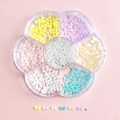 7-grid petal box with colorful bow tie nail charms and white mini pearls for DIY manicure - Plum Box B17-Classic Bowknots and Artificial Pearls Set