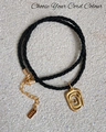Zwart koord ketting met gouden spiraal schelphanger en 18k goud vergulde details - Vierkante Spiraal / Zwart