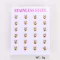 Bulk set of 12 pairs of golden bunny stainless steel stud earrings on display card - Rabbit Head Shape (Style 4)
