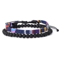 Men's two-piece bracelet set with black volcanic lava beads and colorful woven cord - Colorful Ethnic Woven Style (FD9626) / Two-Piece Set