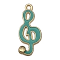 Golden musical G-clef charm with turquoise enamel inlay for DIY necklace making - Large Green Musical Note