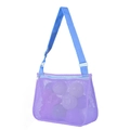 Purple mesh beach bag for kids with adjustable blue strap and top zipper closure - Purple with Blue Strap / 21*25*8cm