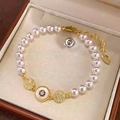 Bracelet en perles plaqué or avec breloques en zircon et pendentif soleil en nacre - Style Nacre Fleur de Soleil (2#)