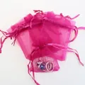 Rose red organza drawstring pouches for jewelry packaging with semi-transparent mesh texture - Rose Red; 5x7cm