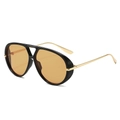 Retro-Oversize-Aviator-Sonnenbrille mit schwarzem Doppelsteg-Rahmen und bernsteinfarbenen Gläsern - Schwarzer Rahmen Helltee Linsen