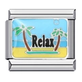 Charm modulare italiano in acciaio con scena di spiaggia e incisione Relax per bracciali - ICJ123-1/Relax in Spiaggia