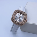 Orologio al quarzo quadrato di lusso da donna in oro rosa con strass e cinturino bianco - Bianco Cassa Oro Rosa