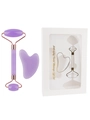 Purple crystal facial roller and heart-shaped gua sha massage gift set in a white box - 2-Piece Resin Roller Purple + Gift Box