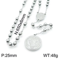 6mm stainless steel beaded necklace with 25mm Saint Benedict religious medal pendant - Steel Color Saint Benedict Medal Style (KN117696-Z)