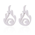 Detailed macro view of silver hollow flame earrings with crescent moon cutout design - Flame / Steel