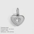 Silver stainless steel heart pendant with April birthstone crystal, size 10x12mm - April White / Silver