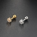 Polished stainless steel geometric ear stud with zircon inlay in gold and silver finish - Marquise Row