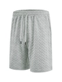 Detail showing the light grey jacquard waffle texture and drawstring waistband of men's shorts - Marl Grey