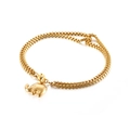 Golden double-layer box chain bracelet with elephant charm and lobster clasp - Gold Elephant Style (KB130343-Z)