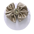 Champagne gold satin bow nylon headband for baby girls with rhinestone gem centerpiece - Khaki
