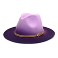 Felt jazz fedora hat with purple gradient finish and brown leather belt buckle strap - M (56-58cm) / Lavender + Purple