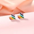 Regenbogen-Pixel-Herzstecker mit bunten Streifen und silberner Metallbasis - Pixel Herz Stil (F1569-3)