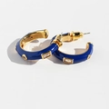 Blue enamel C-shaped hoop earrings with sparkling crystals and gold plating finish - Blue