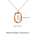 Gold tone letter Q necklace pendant with colorful crystals for women and girls - Gold Letter Q