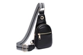 Bolso de pecho chic en cuero vegano negro con correa ancha de tejido geométrico mixto - Pequeño / Negro