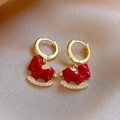 Detail of red enamel rocking horse earrings with gold finish and white zircons - Style 25 Ear Buckle-Gold-Red True Gold Plated