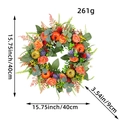 40cm Herbstkranz mit orangen Rosen, Kürbissen und Beeren für Erntedankfest Türdeko - Kleiner Kürbis-Stil