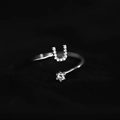 Adjustable silver letter U ring with sparkling zircon stone for women fashion jewelry - Letter U